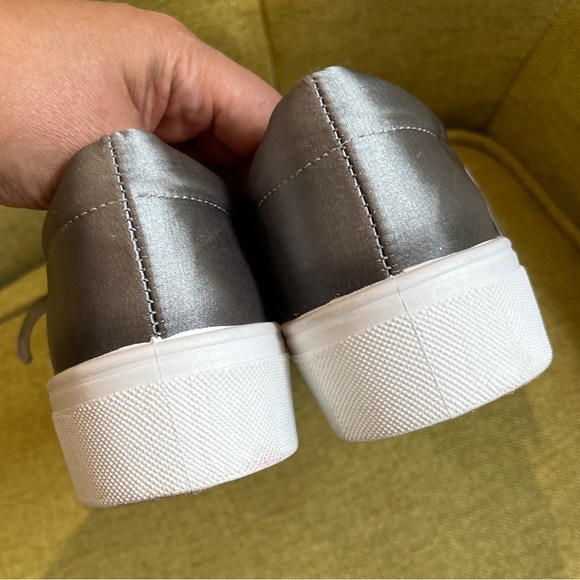 Satin Ruffle Shoe Silver Shimmer Loafer Slip On   Sneaker Topshop Kawaii Tawny 6 - Picture 10 of 15